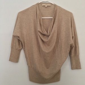 Ann Taylor LOFT Beige Drape Neck Top 3/4 Sleeves